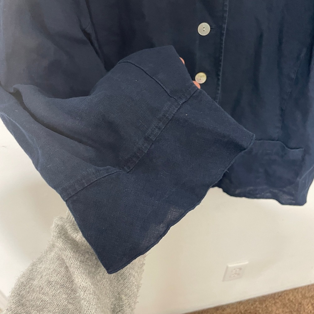 Talbots Woman Irish Linen‎ Navy Blue Button Front Blazer Jacket Plus Size 24W - Picture 3 of 6